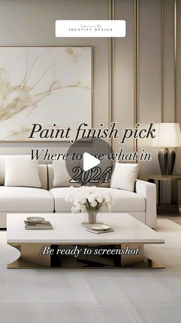 Interiors by Identity Design | New builds & Remodeling on Instagram: "Bonus⬇️🤍✨

2024’s Paint Finish Picks for Your Perfect Home✨

Feeling lost in the world of paint finishes?  Don’t worry, we’ve got you covered! 
✨Living Room: Create a cozy sanctuary with a FLAT FINISH that hides imperfections and adds a calming vibe.
✨Kitchen: Keep things clean and functional with a wipeable EGGSHELL FINISH  perfect for low-moisture areas.
✨Bathroom: Go for a polished look with a moisture-resistant SATIN FINISH on trim, doors, and vanities.
✨High-Traffic Areas:  Make cleaning a breeze with a durable SEMI GLOSS FINISH on doors, trim, and hallways.
✨Statement Maker: Want to add a bold touch?  A HIGH GLOSS FINISH on cabinets creates a dramatic effect, perfect for small spaces and modern looks.

Bonus! Feel Paint Finish, Feeling Lost, Perfect Home, High Gloss Finish, House Inspo, Paint Finishes, New Builds, Identity Design, Satin Finish