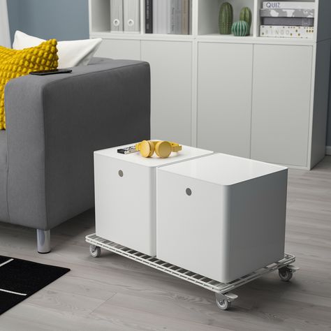 INVALLNING Utility cart, for boxes white, 26 3/4x15 3/8 ". With this trolley for boxes, you can easily create a storage solution that is simple to move when you need the space for other things. Perfect to place by a wall, in the middle of the room or under a desk. Steel. Seattle Life, Storage With Wheels, Rolling Storage Bins, Toy Cabinet, Ikea Closet, Closet Hacks, Ikea Food, Moving Supplies, Online Interior Design Services