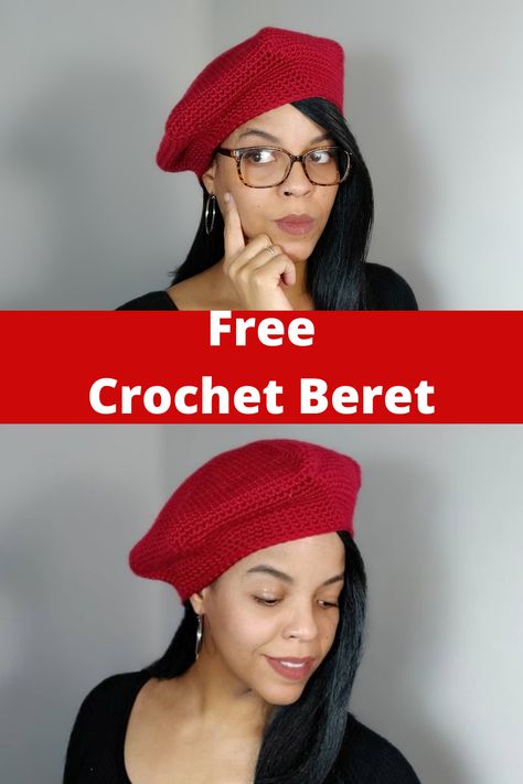 Add a dash of “Chic” to your wardrobe with is easy crochet beret pattern. The red coloring really makes this DIY beret pop. This classic crochet beret hat would make the perfect gift for anyone! Best of all, it's a free crochet beret pattern and a video tutorial is included with the written crochet beret pattern. Yarn provided by WeCrochet #WeCMay21 #sponsored #crochethat #freecrochetberetforwomen #freecrochetpattern #crochetberet Beret Free Crochet Pattern, Crochet French Hat, Free Crochet Beret Hat Patterns, Crochet Barrette Hat, Baret Hat Crochet Pattern, Crochet French Beret Free Pattern, Crochet Barret Hat Pattern Free, How To Crochet A Beret, Crocheted Beret Free Pattern