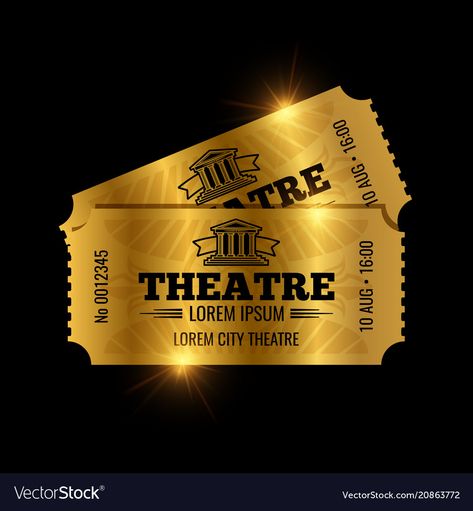 Black Ticket, Theater Ticket, Stage Aesthetic, Theatre Ticket, Gold Ticket, Ticket Template Free, Minimalist Flyer Design, Theatre Aesthetic, Minimalist Flyer