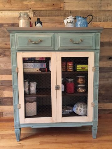 Blue Storage Cabinet, Pantry Diy, Pantry Space, Silver Ware, False Bottom, Diy Furniture Flip, Repurposed Dresser, Diy Pantry, Vintage Duck