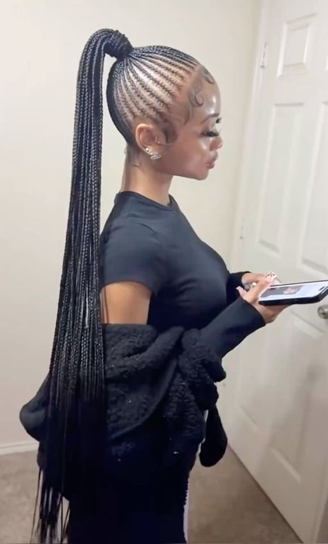 #Pinterestajonna3 Natural Long Ponytails For Black Hair, Cute Hairstyles For Birthday Braids, Braided Hairstyles Blonde And Black, Sew In Braids Hairstyles, Postpartum Braids, Long Lasting Braided Hairstyles, Braids With A Sew In, 4 Braids Black Women, Slick Back Ponytail Natural Hair Short