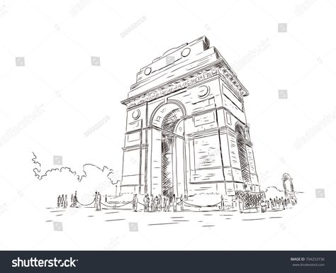 India Gate Sketching, India Gate Drawing Sketch, Delhi Sketch, India Gate Drawing, Delhi Monuments, Movie Canvas Painting, Shape Language, Cityscape Drawing, Figure Sketches