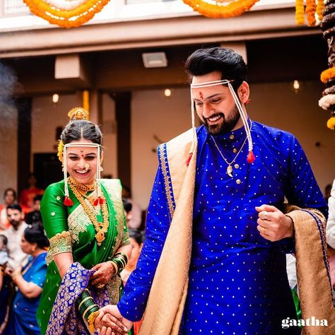 Marathi Superstars Mitali & Siddharth Tie The Knot In A Dreamy Ceremony | WedMeGood Mitali Mayekar, Marathi Bride, Marathi Wedding, Indian Wedding Poses, Couple Wedding Dress, Indian Wedding Couple Photography, Indian Wedding Photography Poses, Wedding Couple Photos, Bride Outfits