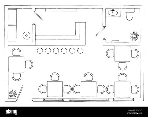 Small Bar Layout Plan, Fast Food Layout Plan, 2 Story Cafe Layout, Cafe Interior Design Plan, Cute Cafe Layout, Small Coffee Shop Floor Plan, Coffee Shop Layout Floor Plans Small, Small Restaurant Floor Plan Layout, Coffee Shop Plan Layout