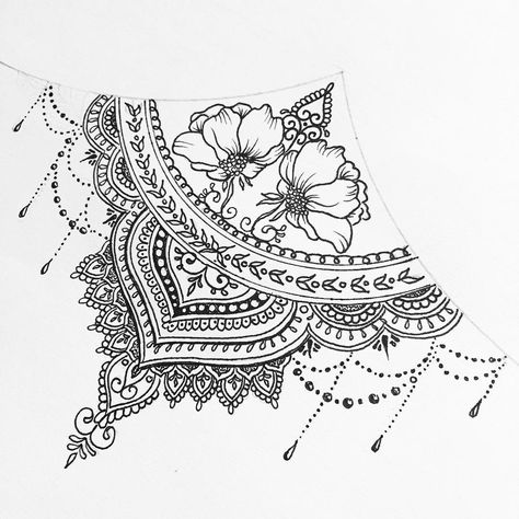 Sternum for Ella (ALL DESIGNS ARE SUBJECTED TO COPYRIGHT) #mandala #sternum…                                                                                                                                                                                 More Tattoo Painting, Underboob Tattoo, Tattoo Henna, Geniale Tattoos, Lace Tattoo, Sternum Tattoo, Symbol Tattoos, Mandalas Design, Design Tattoo