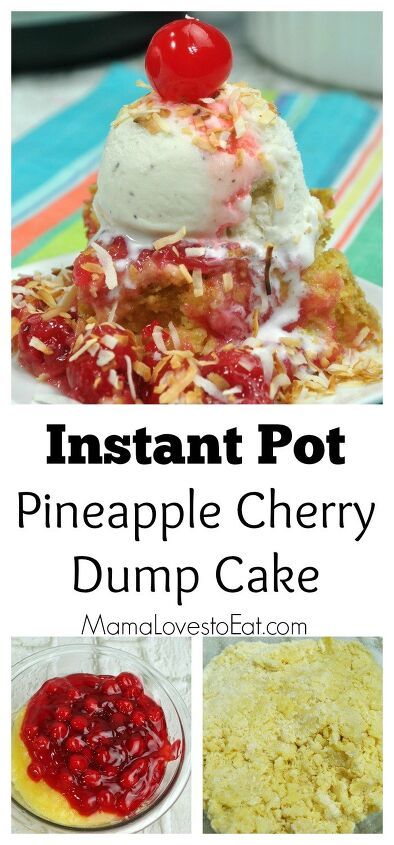 Instant Pot is for a LOT more than just getting dinner on the table FAST! It makes moist cakes and delicious desserts, like this Pineapple Cherry Dump Cake! After you are done, be sure to top your sweet, gooey, delicious dump cake with your favorite vanilla ice cream or light homemade coconut cream. Garnish with a sprinkle of toasted coconut and a beautiful maraschino cherry (with stem for added appeal!) Pineapple Cherry Dump Cake Your Instant Pot is for a LOT more than just getting… Pineapple Cherry Dump Cake, Cherry Pineapple Dump Cake, Cherry Dump Cake Recipe, Pineapple Dump Cake, Cherry Dump Cake, Rhubarb Cake, Peanut Butter Cookie Dough, Canned Cherries, Chocolate Chip Banana Bread