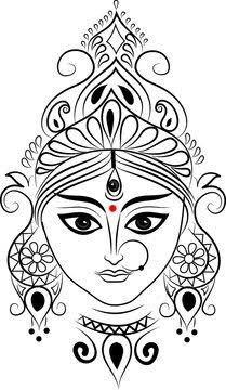 Durga Mata Face Drawing, Durga Eyes Drawing, Navratri Durga Mata Drawing, Devi Maa Paintings, Goddess Durga Sketch Easy, Dasara Drawing Ideas, Durga Mata Rangoli, Durga Mata Mandala Art, Mata Rani Drawing Easy Sketch