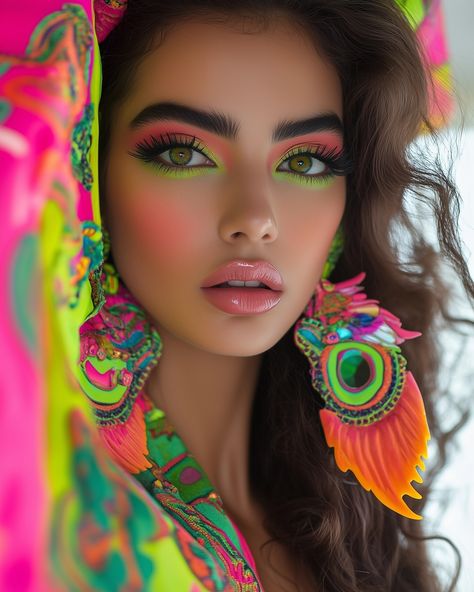 Neon Beauties #fashionista #queens #neonlove -> These images are designed with help of AI Makeup For Girls, Strange Fashion, Creepy Halloween Makeup, Photography Reference, Very Simple Mehndi Designs, Insta Poses, Art Lifestyle, Creative Portrait Photography, Artist Quotes