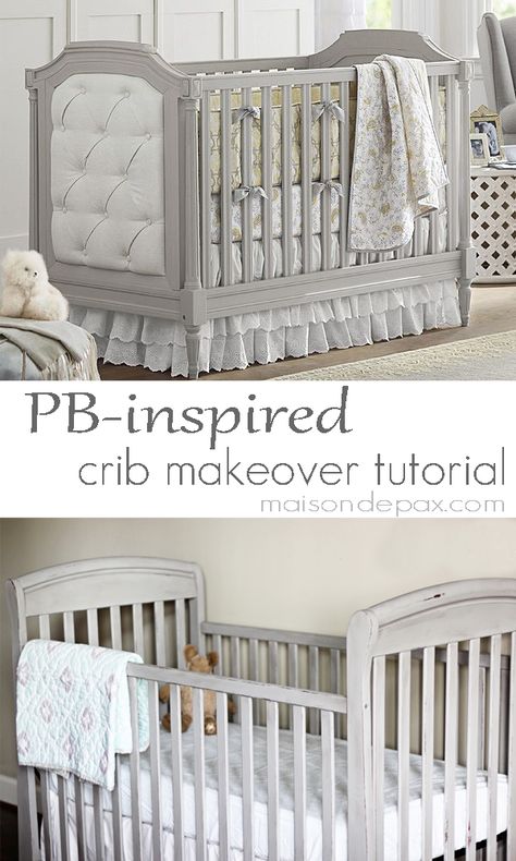 Want a Pottery Barn style crib without the price?  See this tutorial for a stunning crib makeover at maisondepax.com #paint #diy