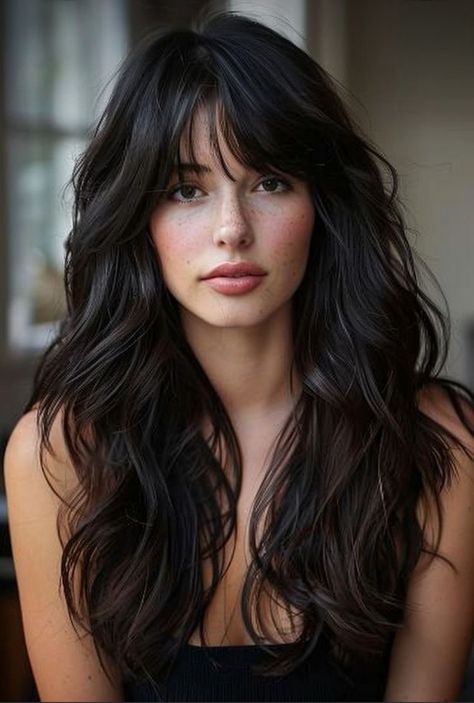 Black To Burnett Hair, Thick Long Hair With Bangs, Long Hair Layers With Bangs, Layered Long Hair With Bangs, Rambut Brunette, Haircuts For Long Hair With Layers, Layered Hair With Bangs, Hair Inspiration Long, Hairstyles For Layered Hair