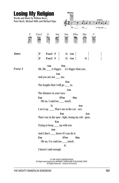 Losing My Religion Sheet Music Mandolin Chords, Mandolin Songs, Singing Quotes, Guitar Notes, Losing My Religion, Guitar Lessons For Beginners, Guitar Chord Chart, Guitar Acoustic, Singing Tips