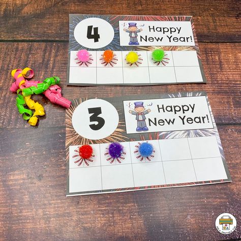 New Year Theme Activities For Toddlers, New Years Math Activities For Toddlers, New Year Literacy Activities Preschool, New Years Theme Preschool Activities, New Years Literacy Activities Preschool, New Years Lesson Plan, Preschool Happy New Year Activities, New Year Lesson Plans Preschool, New Years Activities For Preschoolers