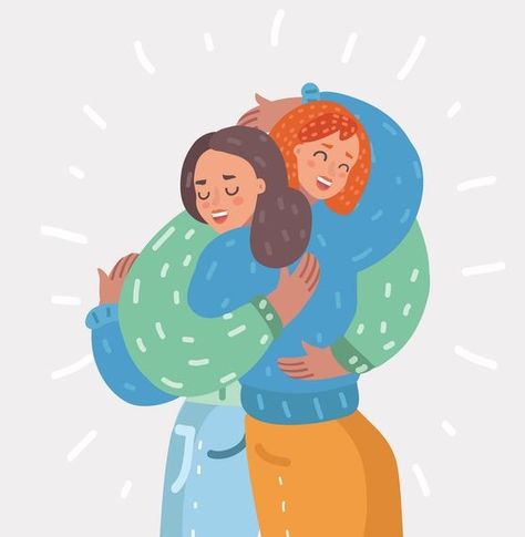 Woman Friendship, Support Illustration, Hug Cartoon, Hug Each Other, Distortion Art, Hug Illustration, Friends Hugging, Feminism Art, Friends Illustration