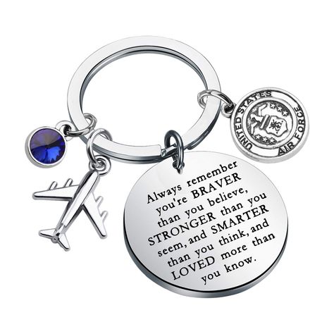 PRICES MAY VARY. This is the perfect inspirational gift for yourself or a friend who are Air Force and needs a little encouragement or reassurance...Always Remember You’re BRAVER than you believe, STRONGER than you seem, and SMARTER than you think & LOVED more than you know. Show the world you are proud of your Airforce in the military. A beautiful military keychain to honor your loved ones in the service. A great charm keychain for a Airforce Wife, army Mom, air force Grandmother, or others. Ma Air Force Gifts For Him, Gifts For Military Boyfriend, Military Boyfriend, Air Force Gifts, Airforce Wife, Army Mom, Jewelry Pouches, Bag Jewelry, Always Remember You