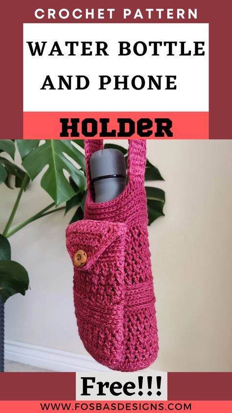 Water Bottle And Phone Holder, Crochet Phone Case, Crochet Water Bottle, Crochet Water Bottle Holder, Crochet Plant Hanger, Crochet Phone Cases, Crochet Pouch, Crochet Plant, Beginner Crochet Projects