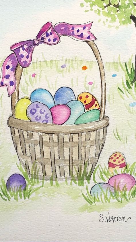 Easter Basket Painting, Easter Basket Drawing, Painting Baskets, Book Sketches, Grass Meadow, Grass Drawing, Watercolor Abstract Painting, Easter Drawings, Easter Paintings