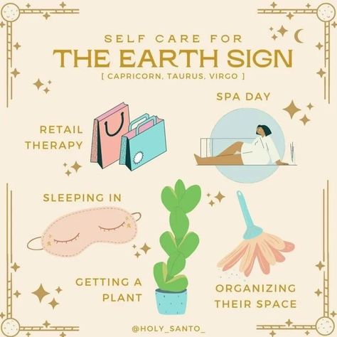 Love these Self Care For the signs by holy_santo_ Capricorn Self Care, Taurus Self Care, Capricorn Rituals, Capricorn Witch, Taurus Witch, Capricorn Virgo, Zodiac Elements, Virgo Season, Spiritual Journals