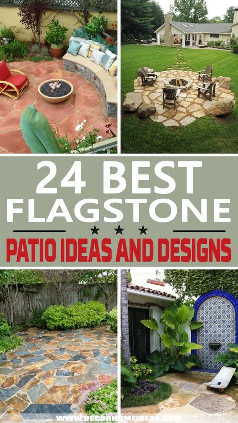 As flagstone is one of the most preferred materials to use in a patio we have selected the best flagstone patio ideas and designs to choose from for your next makeover. Flat Stone Patio, Flagstone Patio Ideas, Garden Flagstone, Flagstone Patio Design, Stone Patio Designs, Stone Backyard, Steel Decor, Flagstone Pavers, Outdoor Fire Pit Area