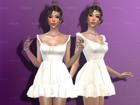 White Cottage Core Dress, Ts4 Clothes Cc, Short Puffy Dresses, Clothing Sims 4 Cc, Short Ruffle Dress, The Sims 4 Female Clothing, Ts4 Clothes, Sims 4 Cc Download, Short Casual Dress