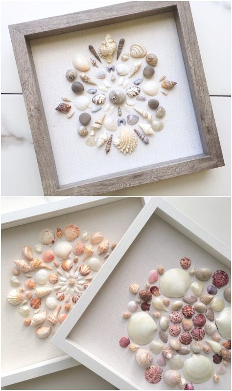 Framed Shell Art Templat Kotak, Seashell Art Diy, Beach Decorations, Dekorasi Bohemia, Seashell Projects, Art Coquillage, Shells Diy, Shell Crafts Diy, Dekor Diy