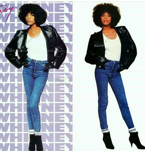 Iconic Whitney Houston Outfits, Whitney Houston 1980s, Whitney Houston Outfits 80s, Whitney Houston 90s Fashion, Whitney Houston Halloween Costume, Whitney Houston Iconic Looks, Whitney Houston 80s Fashion, Celebrity Day Spirit Week Ideas Black, 80s Style Black Women