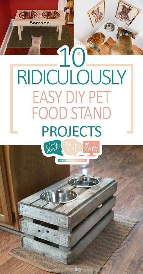 10 Ridiculously Easy DIY Pet Food Stand Projects| Pet Food Stand Projects, Pet Food Stand, DIY Pet Stand, Easy Pet Stand Projects, Projects for Pets, Pet Hacks, Tips and Tricks for Pet Owners, Popular Pin Diy Dog Food Stand, Diy Pet Food, Dog Bowl Stand Diy, Dog Food Stand, Dog Food Stands, Dog Food Station, Dogs Diy Projects, Diy Dog Food, Raised Dog Bowls