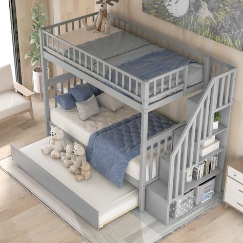 Isabelle & Max™ Polebridge Twin Over Twin Solid Wood Standard Bunk Bed with Bookcase by Isabelle & Max™ & Reviews | Wayfair Bunk Beds For Cottage, Bunk Bed With Trundle Room Ideas, Full And Twin Bunk Bed, Bunk Beds To Buy, Kids Bunk Bed Ideas For Small Rooms, Beds For Twins, Bunk Beds Toddler, Bed For Twins, Bunk Bed Ideas For Small Rooms