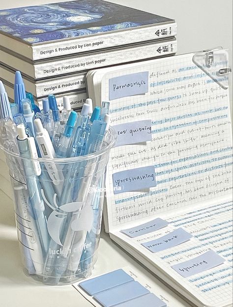 Blue And White, Desk, Books, Blue, White