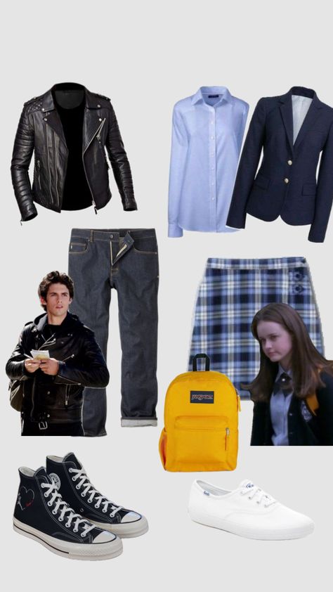 Jess and Rory Halloween costume idea #outfitinspo #vintage #fyp #beauty #books #gilmoregirls #roryandjess #teamjess #jessistheloveofmylifs #rorygilmore #rorysdownfall Rory Halloween Costume, Gilmore Girls Halloween Costume, Jess And Rory, Rory Gilmore Style, Rory And Jess, Gilmore Girls Outfits, Beauty Books, Girls Halloween Outfits, Halloween Fits