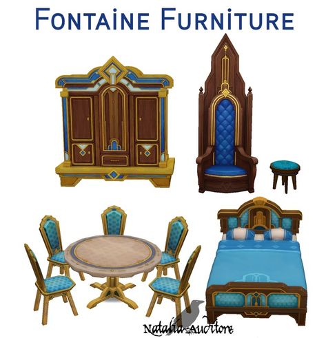 Fontaine furniture | Patreon Sims 4 Cc Regency Furniture, Sims 4 Royalty Furniture, Sims 4 Medival Cc Patreon, Sims 4 Medieval Cc Furniture, Ts4 Medieval Furniture, Genshin Teapot, Infant Cc, Sims 4 Beds, Masculine Clothing