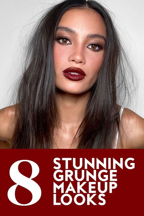 Thanks to Julia Fox's iconic red carpet look, grunge makeup is making waves on the internet. #makeup #beauty Eye Makeup Rockstar, 2024 Makeup Looks, Red Waterline Makeup, 90’s Grunge Makeup, Red Carpet Makeup Looks, Rock N Roll Makeup, Grunge Makeup Looks, Rocker Makeup, Edgy Grunge Outfits