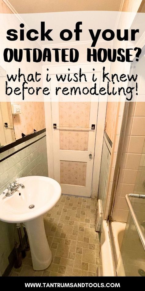 outdated bathroom before remodeling House Renovation Ideas, Old Home Remodel, Old Home, Home Remodel, Fixer Upper, Old House, A House, On A Budget, Tools