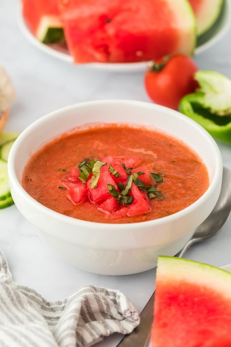 Watermelon Gazpacho Joy Bauer, Chilled Soup, Watermelon Gazpacho, English Cucumber, Gazpacho, Hot Day, Cooking Light, Vegan Paleo, Recipe Box