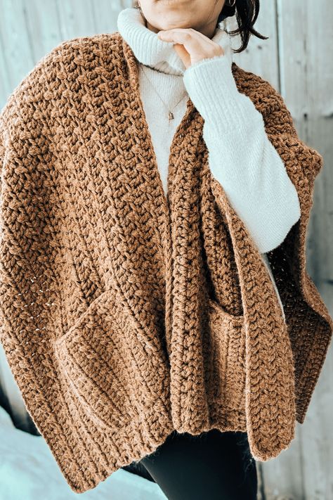 Crochet Scarves/shawls/cowls - CJ Design Blog Shawl Poncho Crochet Pattern, One Sitting Crochet Project, Lion Brand Scarfie Yarn Patterns Crochet Free, Puff Stitch Cardigan, Reading Shawl Crochet Pattern, Simple Crochet Poncho Pattern Free, Crochet Shawl Ideas, Chunky Yarn Patterns Free, Crochet Capes Free Pattern