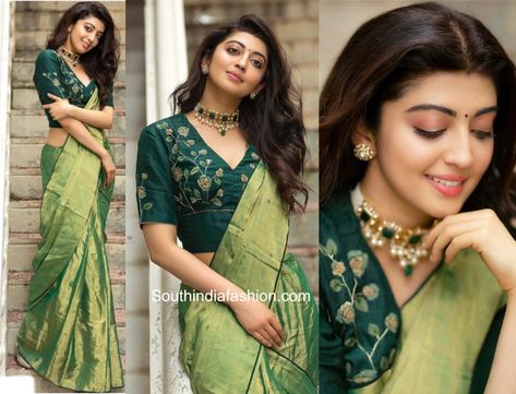 V Neck Blouse For Silk Saree, Green Saree Blouse Ideas, Sankranthi Outfit Ideas, V Neck Blouse Jewellery Ideas, High V Neck Blouse Designs, Jewellery For V Neck Blouse, Necklace For V Neck Blouse, Blouse Designs Latest V Neck, V Neck Blouse Designs Saree