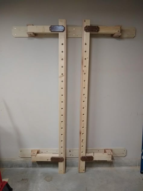 Unistrut Ideas, Squat Rack Diy, Homemade Workout Equipment, Folding Squat Rack, Homemade Gym, Diy Exercise Equipment, Homemade Gym Equipment, Gym Rack, Home Gym Basement