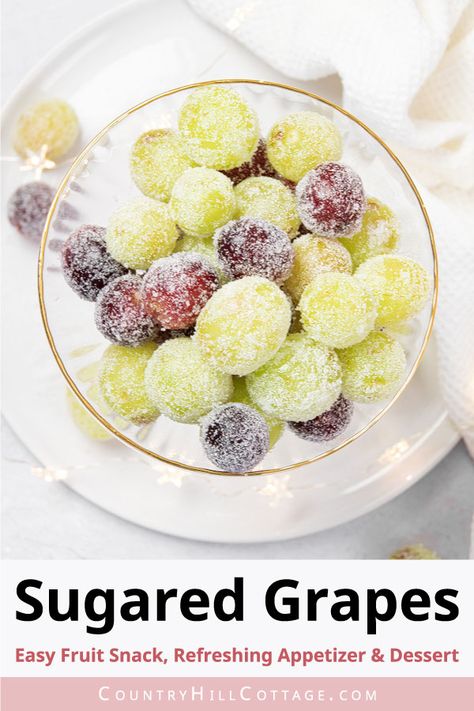 bowl of sugared grapes Sugared Grapes How To Make, Sugar Coated Grapes, Sugar Grapes How To Make, New Years Grapes, Frosted Grapes Recipe, Coated Grapes, Sugar Coated Fruit, Sugar Grapes, Prosecco Grapes