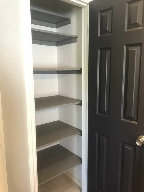 Linen Closet Remodel, Office Storage Closet, Pantry Diy, Diy Closet Shelves, Pantry Closet Design, Building Shelves, Pantry Layout, Shelves Closet, Home Office Closet