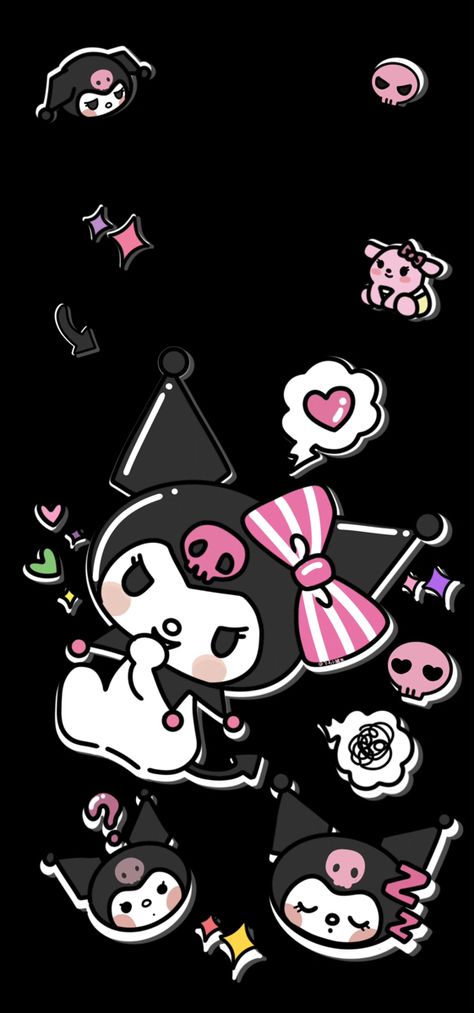 Kuromi Wallpaper Black, Kuromi Aesthetic Wallpaper, Hot Pink Wallpaper, Walpaper Hello Kitty, Iphone Wallpaper Kawaii, Emo Wallpaper, Hello Kitty Backgrounds, Soft Wallpaper, Sanrio Wallpaper