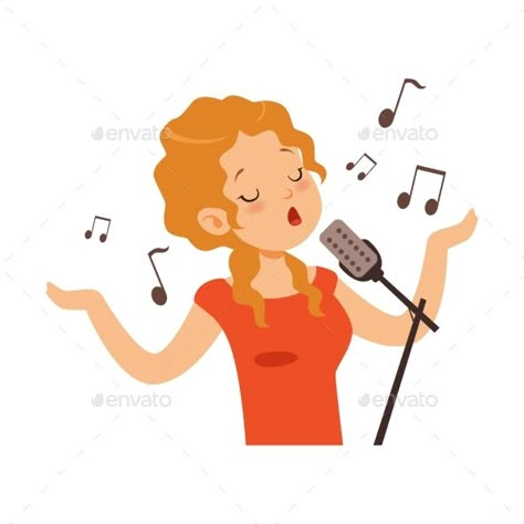 Girl singing with microphone, singer character cartoon vector Illustration on a white background Girl Singing Drawing, Cartoon Singer, Singer Illustration, Singer Drawing, Singing Drawing, Singing Microphone, Girl Singing, Woman Singing, Music Cartoon