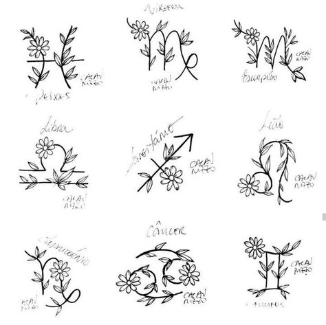 Zodiac Tattoo Ideas, Tattoos Zodiac, Floral Zodiac, Tattoos Hand, 12 Cung Hoàng Đạo, Horoscope Tattoos, Pisces Tattoos, The Language Of Flowers, Zodiac Tattoos