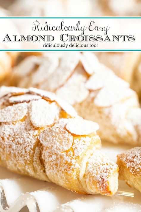 Ridiculously Easy Almond Croissants Almond Paste Recipes, French Pastries Recipes, Almond Croissants, Almond Desserts, Pastries Recipes Dessert, Pepperidge Farm Puff Pastry, Almond Pastry, Croissant Recipe, Almond Croissant