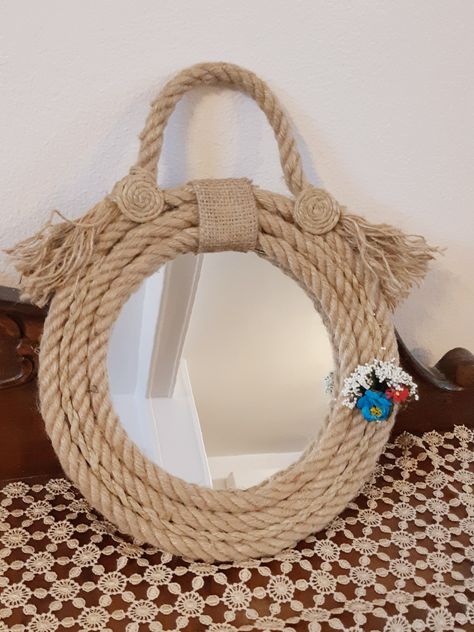 Western Mirror, Wreath Mirror, Fall Clip Art, Rope Mirror, Macrame Mirror, Shell Mirror, Jute Crafts, Rope Crafts Diy, Mirror Design Wall