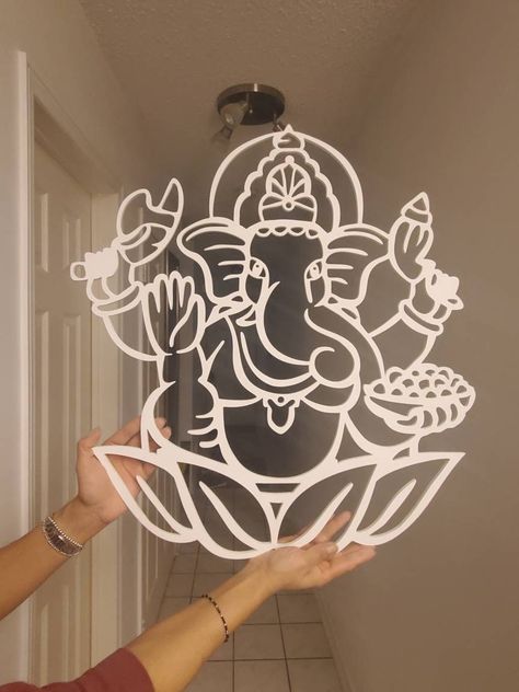 Sculpture Display Ideas, Cnc Ganesha Design For Elevation, Ganesh Abstract Art, Ganesh Wall Decor, Ganesh Cnc Design, Abstract Ganesha, Mdf Wall Decor, Metal Drawing, Laser Cut Decor