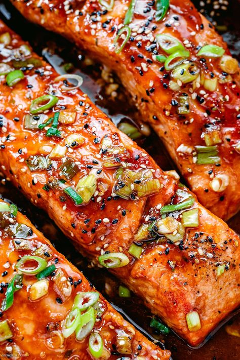 Salmon Stack Recipe, Miso Teriyaki Salmon, Blackened Teriyaki Salmon, Salmon Portion Recipes, Teryokie Salmon, Orange Teriyaki Salmon, Salmon Steaks Baked, Teryikie Salmon, Salmon Asian Recipes