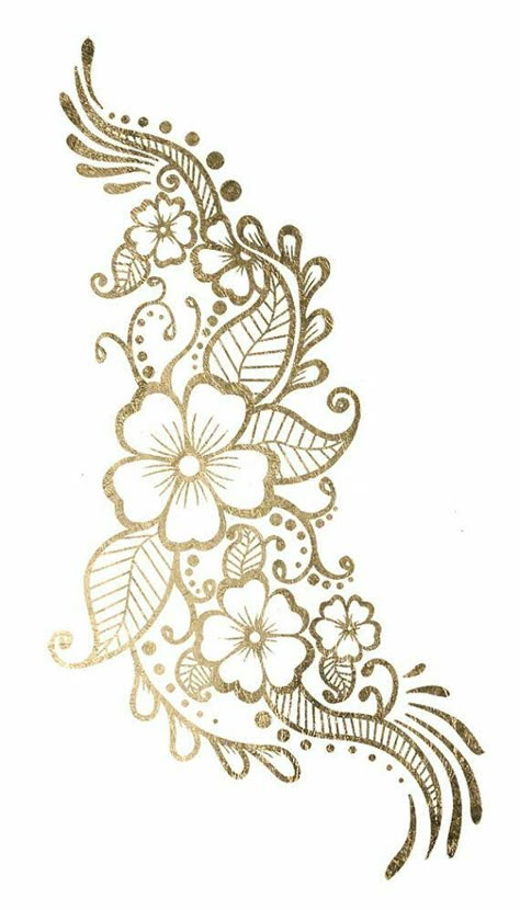 Henna Tattoo Design, 5 Tattoo, Gold Henna, Metallic Tattoo, Henna Flower Designs, Tattoo Jewelry, Henna Flower, Tattoo Hip, Henna Style Tattoos