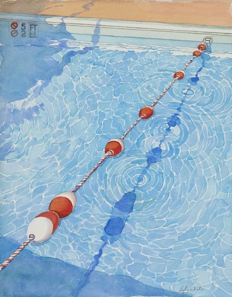 Reflection Illustration, Continue A Nadar, Leslie White, Swimming Pool Art, Pool Art, Water Illustration, Water Art, Ap Art, Water Painting