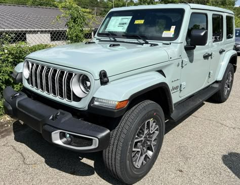 Mint Green Jeep Wrangler, Earl Clear Coat Jeep, Jeep Wrangler Earl Gray, Earl Gray Jeep Wrangler, Earl Jeep Wrangler, Earl Grey Jeep Wrangler, Earl Grey Jeep, 2024 Jeep Wrangler Sahara, Green Jeep Aesthetic