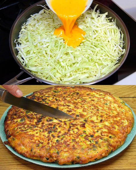 Cabbage Pancake Recipe Savory Cabbage Pancakes, Cabbage Omelet Recipe, Cabbage Pancakes, Cabbage Pancake Recipe, Carrots Recipe Healthy, Vegetarian Main Meals, Vegetable Pancakes, Omelets Recipe, Healthy Food Options